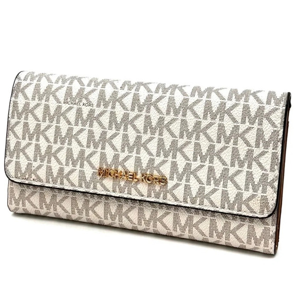 Michael Kors Large trifold Wallet Vanilla/Brown - Picture 1 of 7